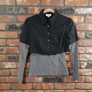 MOSCHINO Jeans Layered Button-front Top in Black & White Minimalist Women's US 6